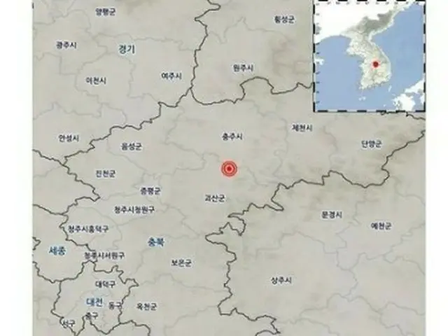 忠清北道槐山郡でＭ３．５、Ｍ４．１の時ぢんが発生した（気象庁提供）＝（聯合ニュース）≪転載・転用禁止≫