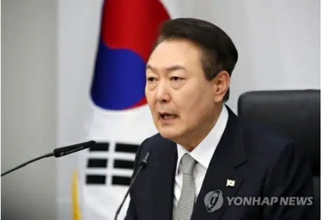 国家安全システム点検会議で発言する尹大統領（大統領室通信写真記者団）＝7日、ソウル（聯合ニュース）