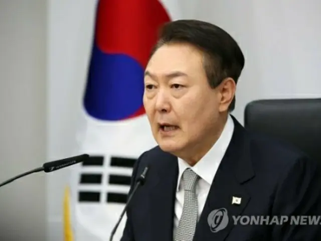 国家安全システム点検会議で発言する尹大統領（大統領室通信写真記者団）＝7日、ソウル（聯合ニュース）