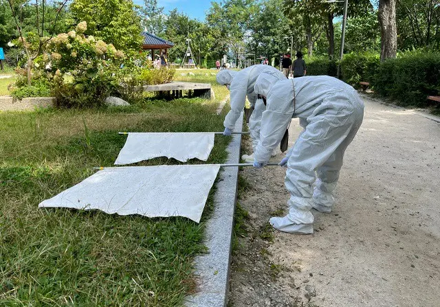 韓国のソウル市保健環境研究院が、公園を中心に蚊の採取検査を行なっている様子（画像提供:wowkorea）