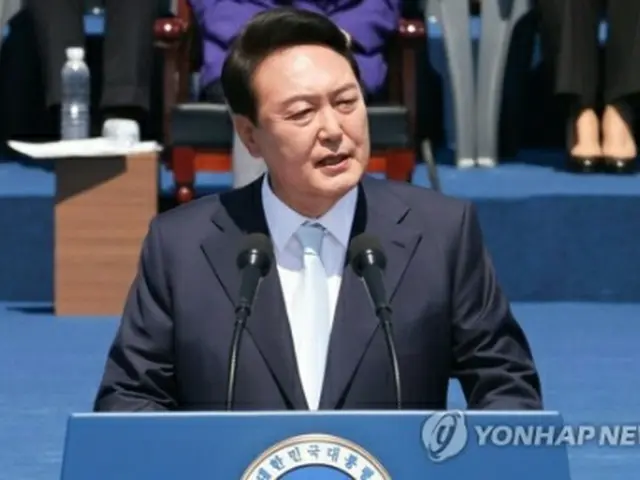 ５月１０日の就任式で演説する尹大統領（資料写真）＝（聯合ニュース）
