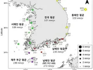 韓国沿岸の海面水位　33年で9．9センチ上昇