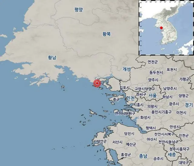 韓国気象庁が発表した震源地の位置（画像提供:wowkorea）