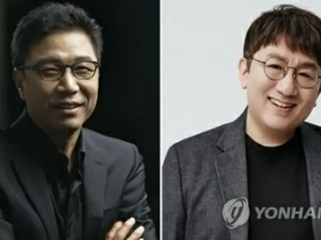 李秀満氏（左）と房時赫氏（SMエンタテインメント、HYBE提供）＝（聯合ニュース）≪転載・転用禁止≫