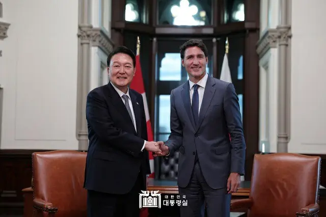 韓国の尹錫悦大統領が昨年の9月23日カナダで、ジャスティン・トルドー首相と会談を行なった様子（画像提供:wowkorea）