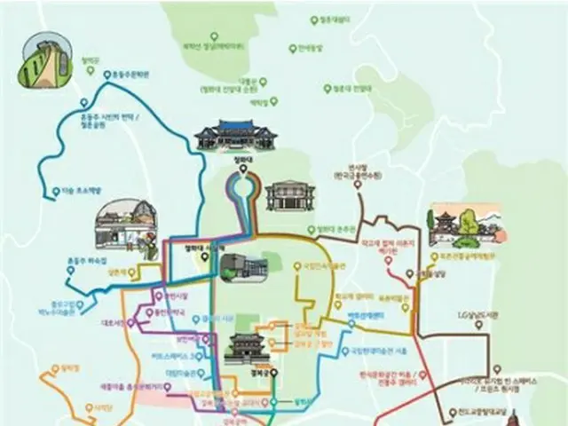 「青瓦台エリア観光コース１０選」のマップ（韓国観光公社提供）＝（聯合ニュース）≪転載・転用禁止≫