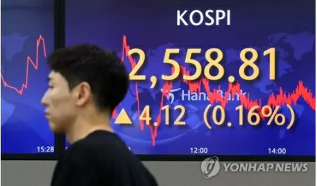 銀行のディーリングルームにあるＫＯＳＰＩ表示モニター（資料写真）＝（聯合ニュース）