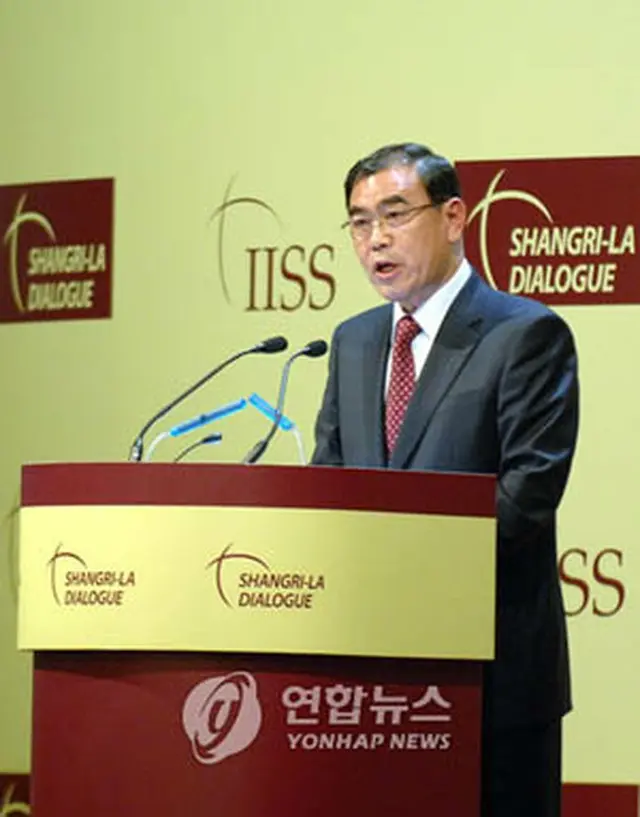 演説する李長官（国防部提供）＝31日、シンガポール（聯合）