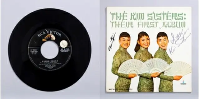 米国に進出した歌手オク・ドゥオクのレコード（左）と元祖ガールズグループ、キム・シスターズのアルバムジャケット（大韓民国歴史博物館提供）＝（聯合ニュース）≪転載・転用禁止≫