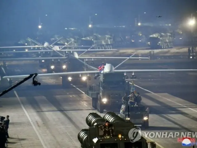 北朝鮮の閲兵式に登場した無人機＝（朝鮮中央通信＝聯合ニュース）≪転載・転用禁止≫