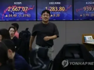 韓国総合株価指数が５日ぶり反落　１．９%安