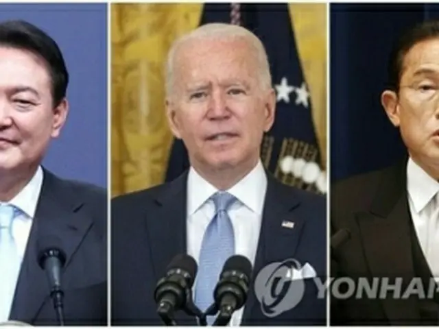18日に首脳会談を行う（左から）尹錫悦（ユン・ソクヨル）韓国大統領、バイデン米大統領、日本の岸田文雄首相（資料写真）＝（聯合ニュース）