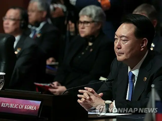 東アジア首脳会議（ＥＡＳ）に出席した尹大統領（共同取材）＝７日、ジャカルタ（聯合ニュース）