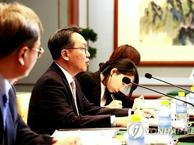 韓日中保健相会合で発言する韓国の朴敏守・保健福祉部第２次官（同部提供）＝（聯合ニュース）≪転載・転用禁止≫
