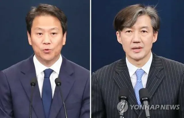任鍾ソク氏（左）と曺国氏（資料写真）＝（聯合ニュース）