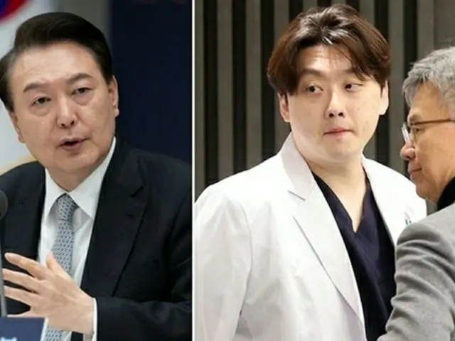 尹錫悦（ユン・ソクヨル）大統領（左）と大韓専攻医協議会のパク・ダン非常対策委員長＝（聯合ニュース）