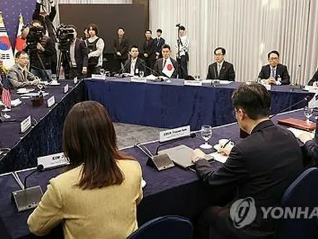 １月１８日、ソウルで開かれた韓米日３カ国の北朝鮮担当高官による会談＝（聯合ニュース）
