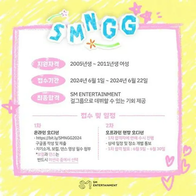 ＳＭエンタテインメントが「２０２４ＳＭニューガールズグループオーデション（ＳＭＮＧＧ）」を開催する（同事務所提供）＝（聯合ニュース）≪転載・転用禁止≫