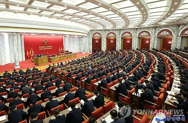 先月２９日に開かれた党総会２日目の様子＝（朝鮮中央通信＝聯合ニュース）≪転載・転用禁止≫