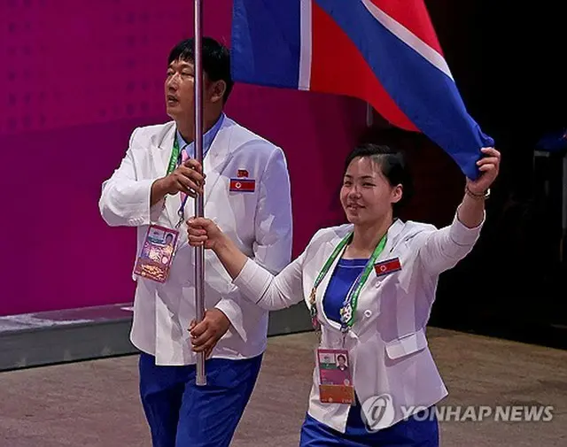 ２０２２年の杭州アジア大会に参加した北朝鮮の選手団＝（聯合ニュース）