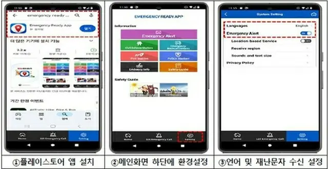 アプリ「Ｅｍｅｒｇｅｎｃｙ　Ｒｅａｄｙ」の画面（行政安全部提供）＝（聯合ニュース）≪転載・転用禁止≫