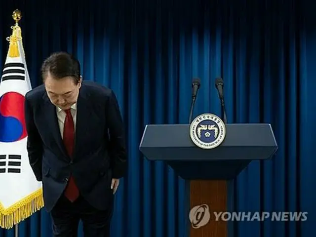７日、大統領室庁舎で談話を発表した尹大統領（大統領室提供）＝（聯合ニュース）≪転載・転用禁止≫