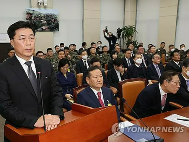 １月２２日に国会で開かれた尹政権の内乱容疑を調査する国政調査特別委員会の聴聞会に出席したホン氏（資料写真）＝（聯合ニュース）