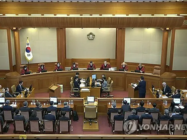先月２５日に開かれた弾劾審判の最終弁論の様子（憲法裁判所提供）＝（聯合ニュース）≪転載・転用禁止≫