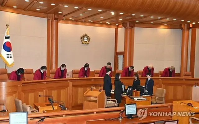 憲法裁判所の法廷（共同取材）＝１３日、ソウル（聯合ニュース）