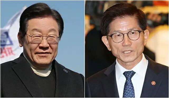 「共に民主党」の李在明代表（左）と金文洙雇用労働部長官＝（聯合ニュース）