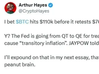 アーサー・ヘイズ、「ビットコイン、7万6500ドルより11万ドル到達がより近い目標」