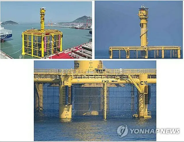 中国が黄海の韓中暫定措置水域に無断で設置した構造物。厳泰永（オム・テヨン）国会議員（国民の力）が今月２４日に公開した＝（聯合ニュース）≪転載・転用禁止≫