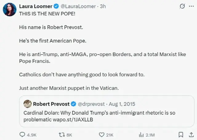 トランプ側近「新教皇はマルクス主義者、吐き気がする」