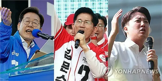 韓国大統領選に立候補した（左から）李在明氏、金文洙氏、李俊錫氏＝（聯合ニュース）