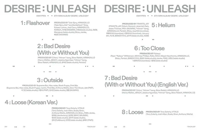 「ENHYPEN」、６thミニアルバム「DESIRE : UNLEASH」のトラックリストを公開 …欲望を描く