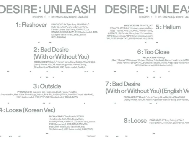 「ENHYPEN」、６thミニアルバム「DESIRE : UNLEASH」のトラックリストを公開 …欲望を描く