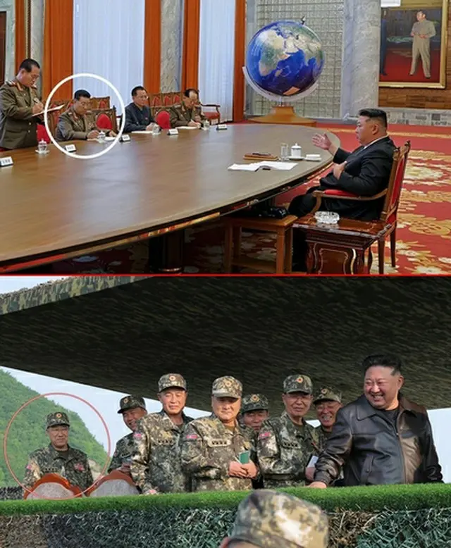 鄭京擇（チョン・ギョンテク）軍総政治局長は２８日に開かれた拡大会議では大将の階級章をつけている（写真上）が、翌日に行われた軍砲射撃競技では上将の階級章に変わっている＝（朝鮮中央通信＝聯合ニュース）≪転載・転用禁止≫