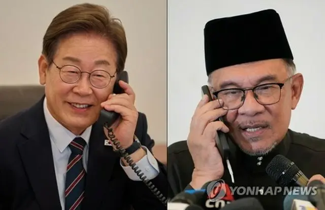 韓国の李大統領（左）とマレーシアのアンワル首相＝（ＥＰＡ＝聯合ニュース）
