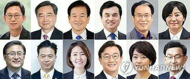 国防部長官候補の安圭伯氏（上段左から４人目）ら１１人の長官候補と国務調整室長＝（聯合ニュース）
