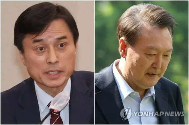 趙垠奭（チョ・ウンソク）特別検察官（左）と尹前大統領（共同取材）＝（聯合ニュース）
