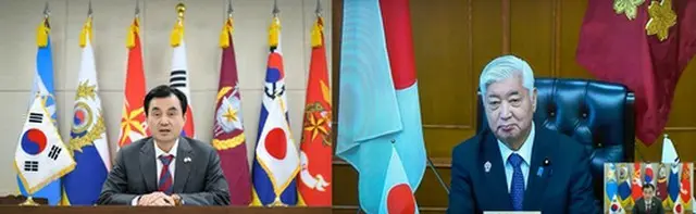 テレビ会談を行う韓国の安圭伯国防部長官（左）と中谷防衛相（国防部提供）＝（聯合ニュース）