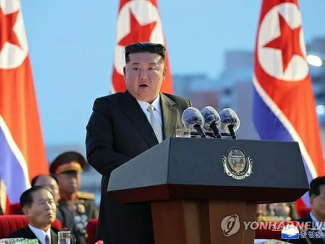 演説する金正恩氏＝（朝鮮中央通信＝聯合ニュース）≪転載・転用禁止≫