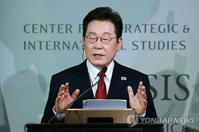 ＣＳＩＳで演説する李大統領＝２５日、ワシントン（聯合ニュース）