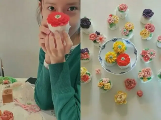 「少女時代」ユナ、花のお餅ケーキを自ら作る姿を披露（動画あり）