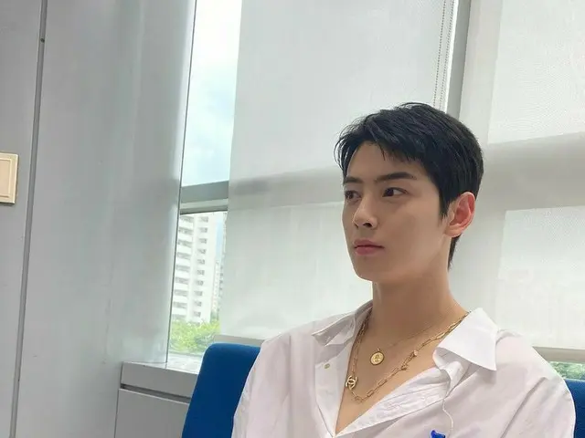 チャ・ウヌ（ASTRO）、エンブレムのついたホワイトシャツで王子様ビジュアル…ただスマホを見ているだけなのにキュンキュンが止まらない