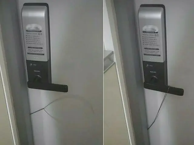 玄関の隙間からワイヤーでドアを開けようとし失敗した犯人が逮捕された