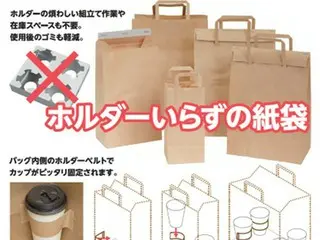 ホルダーいらずの紙袋が登場！カップ固定ベルトで作業とコストを削減